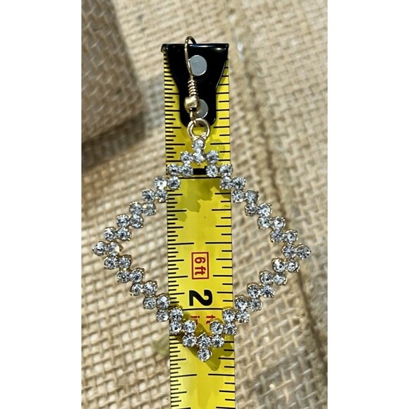 Vintage Gold Tone Encrusted Rhinestone Earrings Dangle Sparkly Party Holiday - Picture 5 of 6